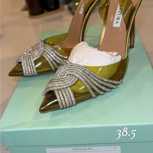 Aquazzura Green and Silver Women's Heels